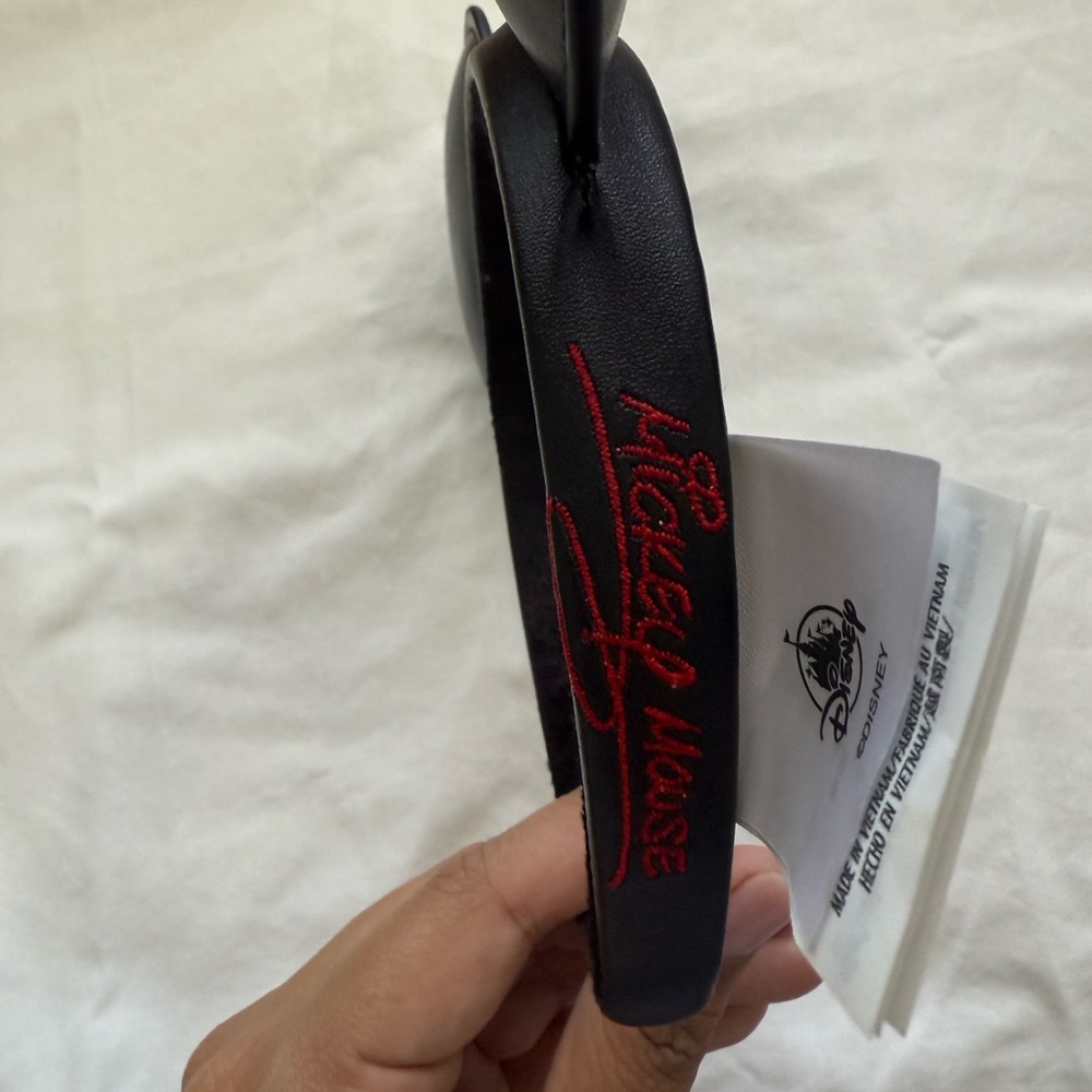 Disney Black Mickey Mouse Headband with Red Embroidery